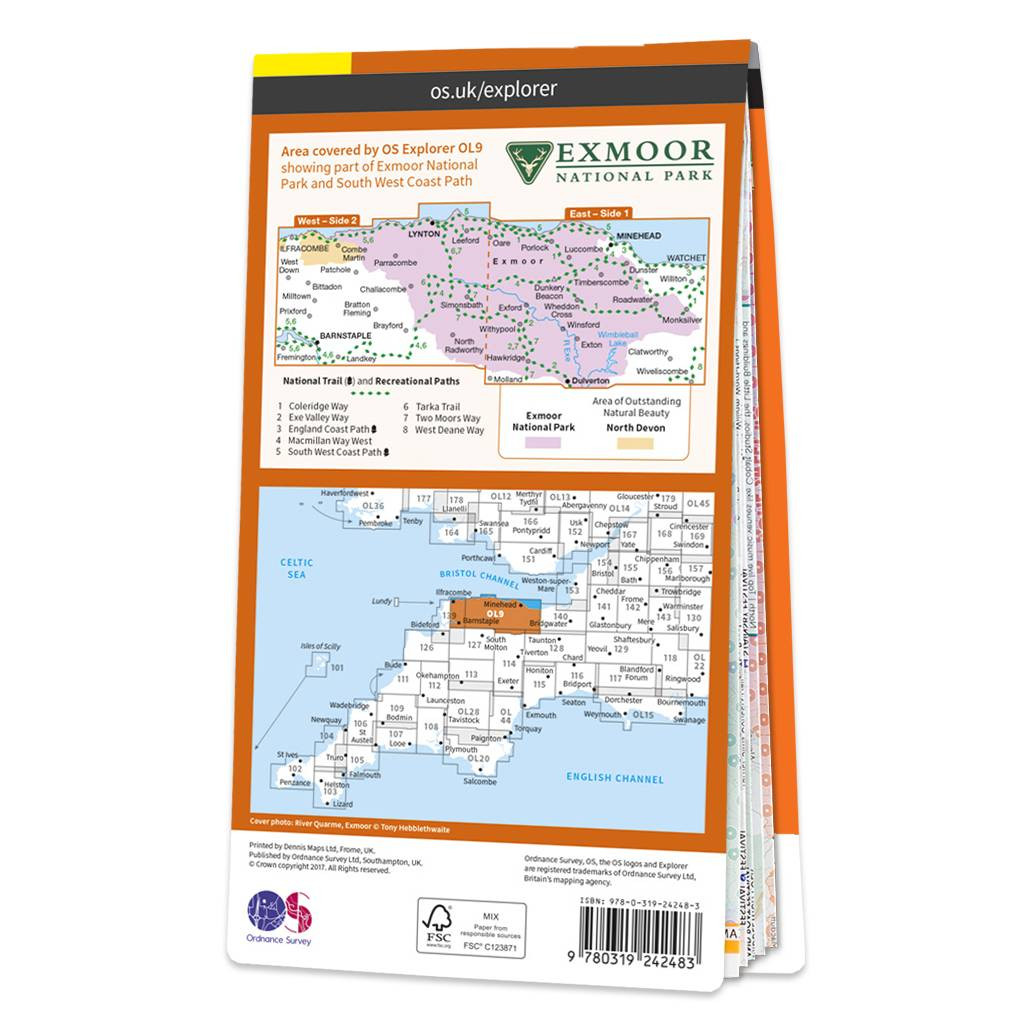 OS Map of Exmoor Explorer OL9 Map Ordnance Survey Shop