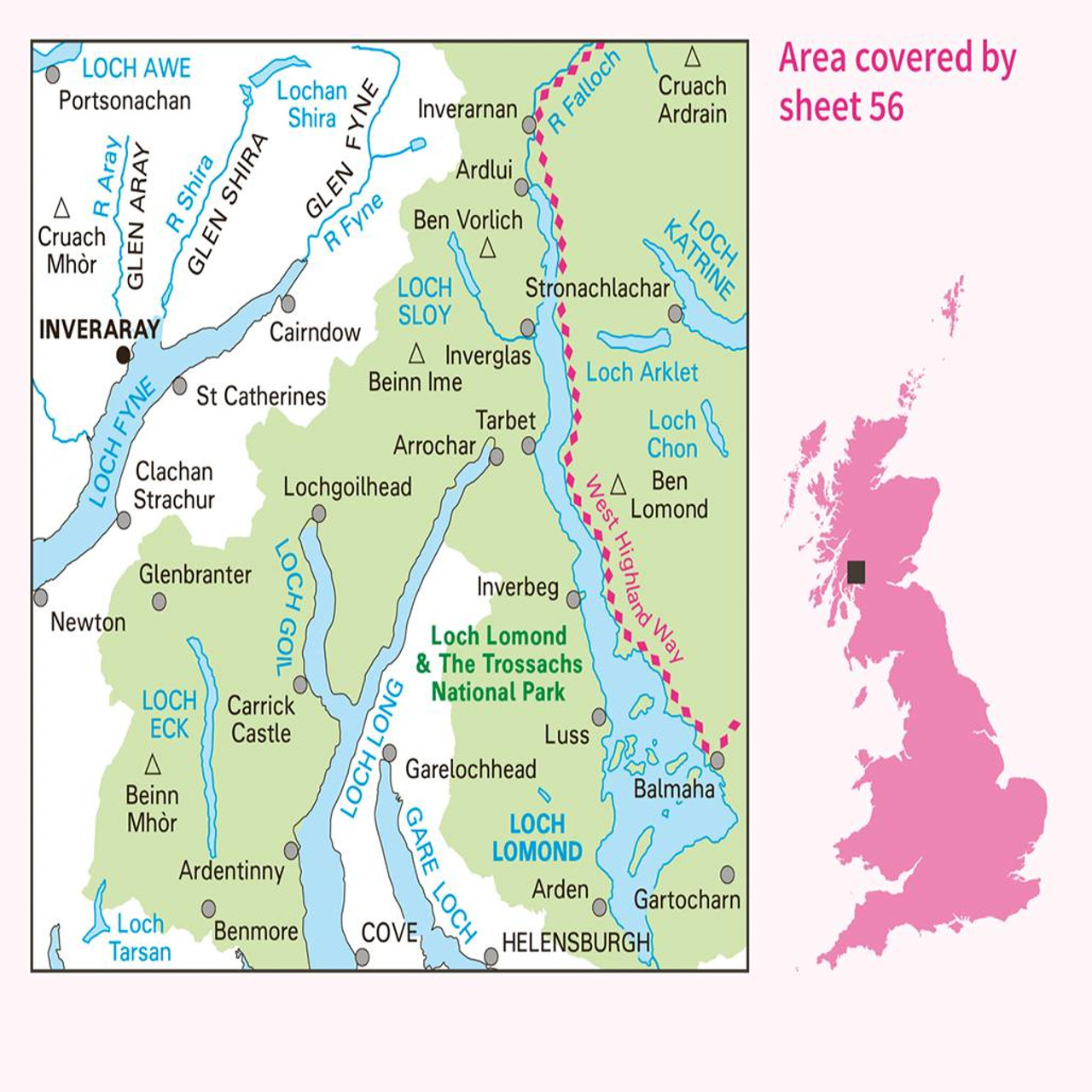 OS Map Of Loch Lomond Inveraray Landranger 56 Map Ordnance Survey   Landranger 56  07174.1602690286 