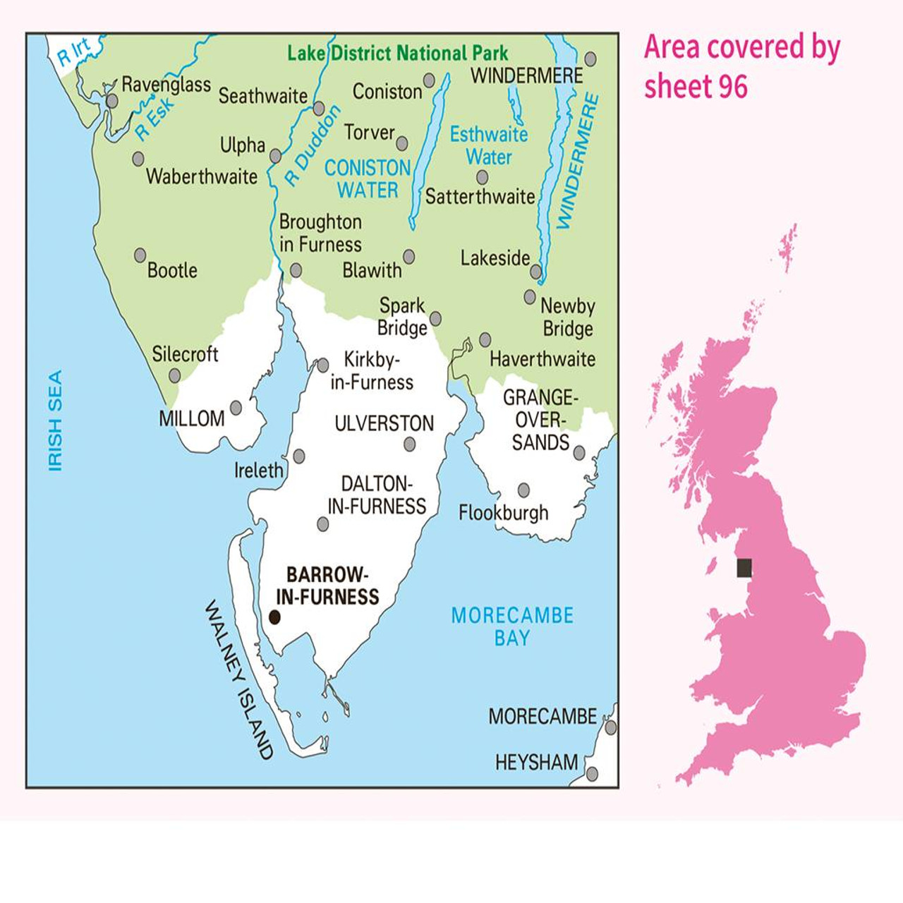 OS Map of Barrow in Furness South Lakeland Landranger 96 Map