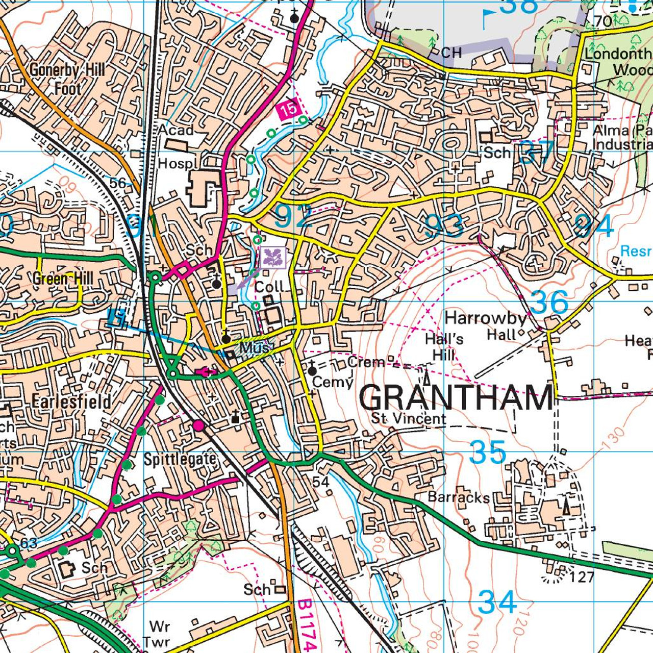 OS Map Of Grantham Landranger 130 Map Ordnance Survey Shop   Landranger 130mapzoom  32117.1605026226 