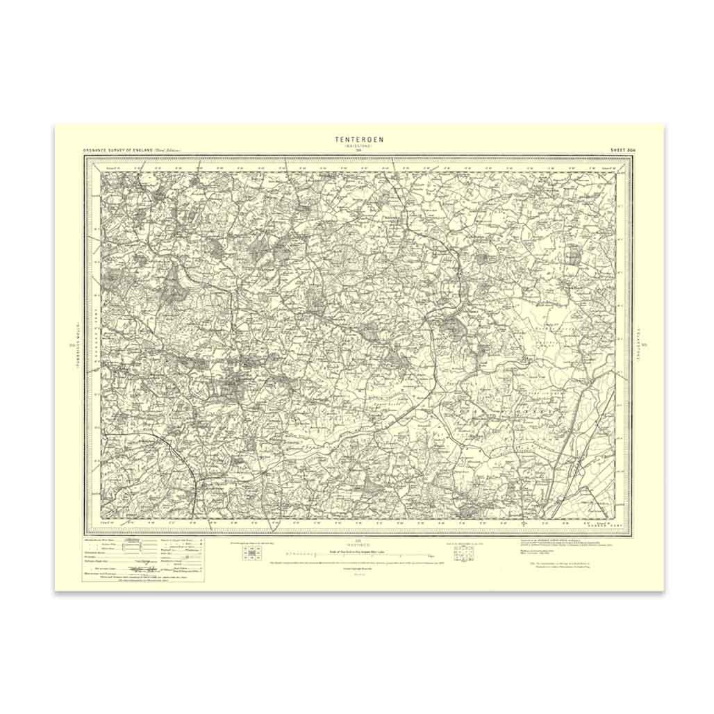 Ordnance Survey Tenterden 1896-1904 - Historical Reproduction Map - 1 Inch To 1 Mile 1:63 360 Scale