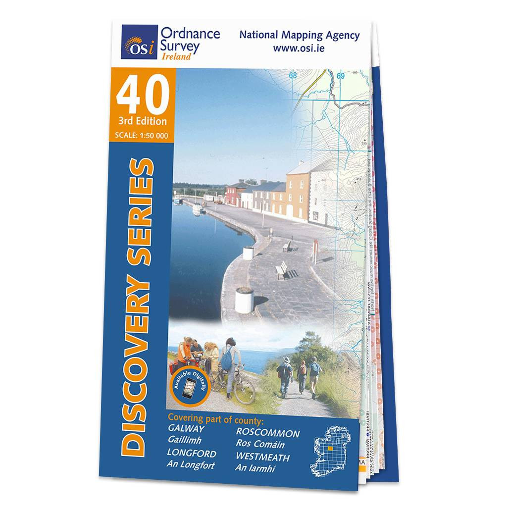 Image of Ordnance Survey Ireland Map of County Galway, Roscommon, Longford and Westmeath: OSI Discovery 40