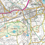 Close-up of the map on OS Explorer Map 104 Redruth & St Agnes