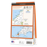 Rear orange cover of OS Explorer Map 104 Redruth & St Agnes showing the area covered by the map and the wider area