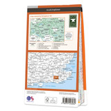 Rear orange cover of OS Explorer Map 135 Ashdown Forest showing the area covered by the map and the wider area