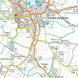 Close-up of the map showing Framlingham on OS Explorer Map 212 Woodbridge and Saxmundham