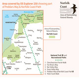 Rear orange cover of OS Explorer Map 250 Norfolk Coast West showing the area covered by the map