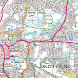 Close-up of the map showing King's Lynn on OS Explorer Map 250 Norfolk Coast West