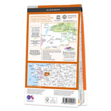 Rear orange cover of OS Explorer Map 255 Llangollen & Berwyn showing the area covered by the map and the wider area