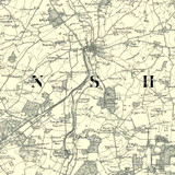 Close up of authentic reproduction of Ordnance Survey map of Horncastle 1896-1904 with a yellow tint background