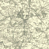 Close up of authentic reproduction of Ordnance Survey map of Oswestry 1896-1904 with a yellow tint background