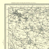 Close up of authentic reproduction of Ordnance Survey map of Wem 1896-1904 with a yellow tint background
