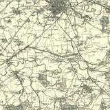 Close up of authentic reproduction of Ordnance Survey map of Loughborough 1896-1904 with a yellow tint background