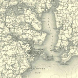 Close up of Authentic reproduction of Ordnance Survey map of Falmouth 1896-1904 with a yellow tint background
