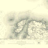 Close up of authentic reproduction of Ordnance Survey map of Iona 1896-1904 with a yellow tint background