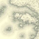 Close up of authentic reproduction of Ordnance Survey map of Iona 1896-1904 with a yellow tint background