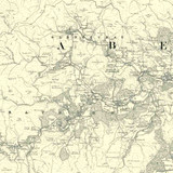Close up of authentic reproduction of Ordnance Survey map of Tomintoul 1896-1904 with a yellow tint background