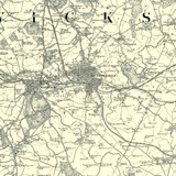 Close up of authentic reproduction of Ordnance Survey map of Warwick 1896-1904 with a yellow tint background