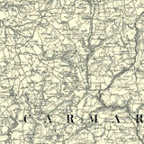Close up of authentic reproduction of Ordnance Survey map of Newcastle Emlyn 1896-1904 with a yellow tint background