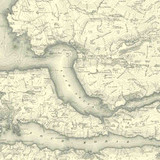 Close up of authentic reproduction of Ordnance Survey map of Arisaig 1896-1904 with a yellow tint background