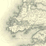 Close up of authentic reproduction of Ordnance Survey map of Arisaig 1896-1904 with a yellow tint background