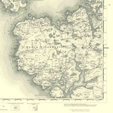 Close up of authentic reproduction of Ordnance Survey map of Sandness 1896-1904 with a yellow tint background
