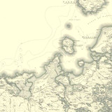Close up of authentic reproduction of Ordnance Survey map of Sollas 1896-1904 with a yellow tint background