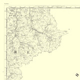 Close up of authentic reproduction of Ordnance Survey map of Morebattle 1896-1904 with a yellow tint background