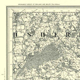Close up of authentic reproduction of Ordnance Survey map of Chepstow 1896-1904 with a yellow tint background