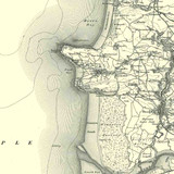 Close up of Authentic reproduction of Ordnance Survey map of Bideford 1896-1904 with a yellow tint background