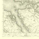 Close up of authentic reproduction of Ordnance Survey map of Tobermory 1896-1904 with a yellow tint background