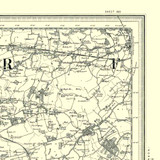 Close up of authentic reproduction of Ordnance Survey map of Swaffham 1896-1904 with a yellow tint background