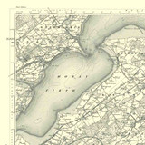 Close up of authentic reproduction of Ordnance Survey map of Nairn 1896-1904 with a yellow tint background