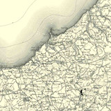 Close up of authentic reproduction of Ordnance Survey map of Llangranog 1896-1904 with a yellow tint background