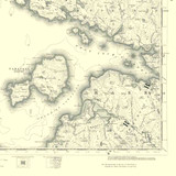 Close up of authentic reproduction of Ordnance Survey map of Scarp 1896-1904 with a yellow tint background