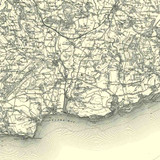 Close up of Authentic reproduction of Ordnance Survey map of Sidmouth 1896-1904 with a yellow tint background