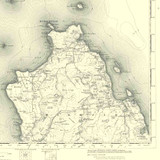 Close up of athentic reproduction of Ordnance Survey map of Rudha Hunish 1896-1904 with a yellow tint background