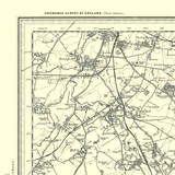 Close up of authentic reproduction of Ordnance Survey map of Saffron Walden 1896-1904 with a yellow tint background