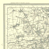Close up of authentic reproduction of Ordnance Survey map of Thetford 1896-1904 with a yellow tint background