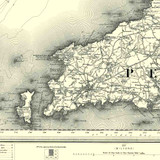 Close up of authentic reproduction of Ordnance Survey map of St Davids 1896-1904 with a yellow tint background
