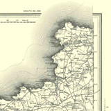 Close up of authentic reproduction of Ordnance Survey map of St Davids 1896-1904 with a yellow tint background
