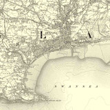 Close up of authentic reproduction of Ordnance Survey map of Swansea 1896-1904 with a yellow tint background