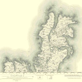 Close up of authentic reproduction of Ordnance Survey map of Unst 1896-1904 with a yellow tint background