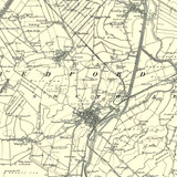 Close up Authentic reproduction of Ordnance Survey map of Ely 1896-1904 with a yellow tint background