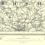 Close up of authentic reproduction of Ordnance Survey map of Hereford 1896-1904 with a yellow tint background