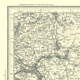 Close up of authentic reproduction of Ordnance Survey map of Chapel-en-le-Frith 1896-1904 with a yellow tint background
