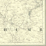Close up of authentic reproduction of Ordnance Survey map of Elsdon 1896-1904 with a yellow tint background
