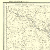 Close up of authentic reproduction of Ordnance Survey map of Elsdon 1896-1904 with a yellow tint background