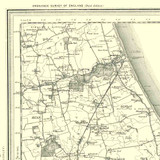 Close up of authentic reproduction of Ordnance Survey map of Hornsea 1896-1904 with a yellow tint background
