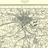 Close up of authentic reproduction of Ordnance Survey map of Preston 1896-1904 with a yellow tint background